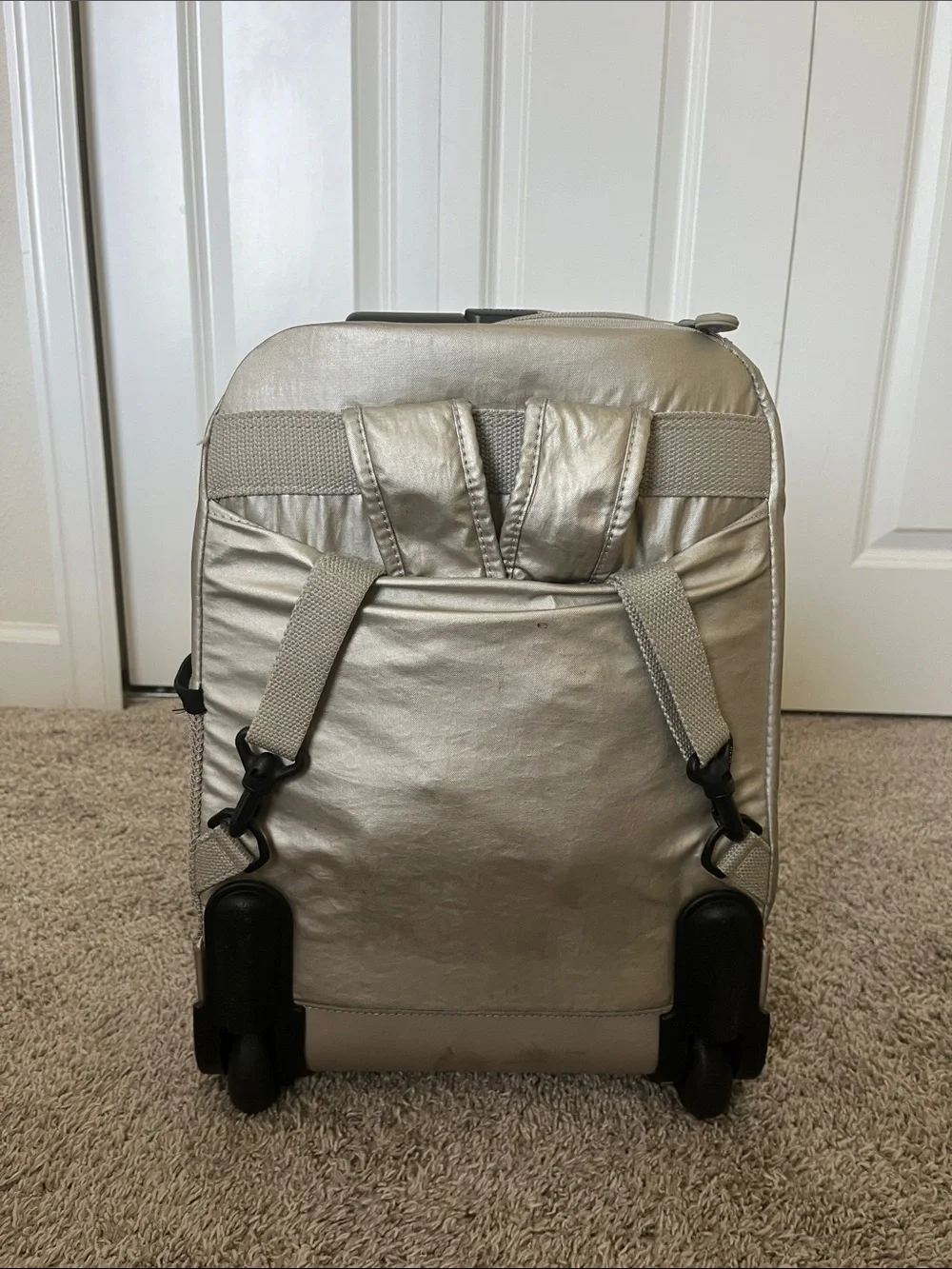 Kipling Metallic Champagne Rolling Backpack - Shimmering Gold